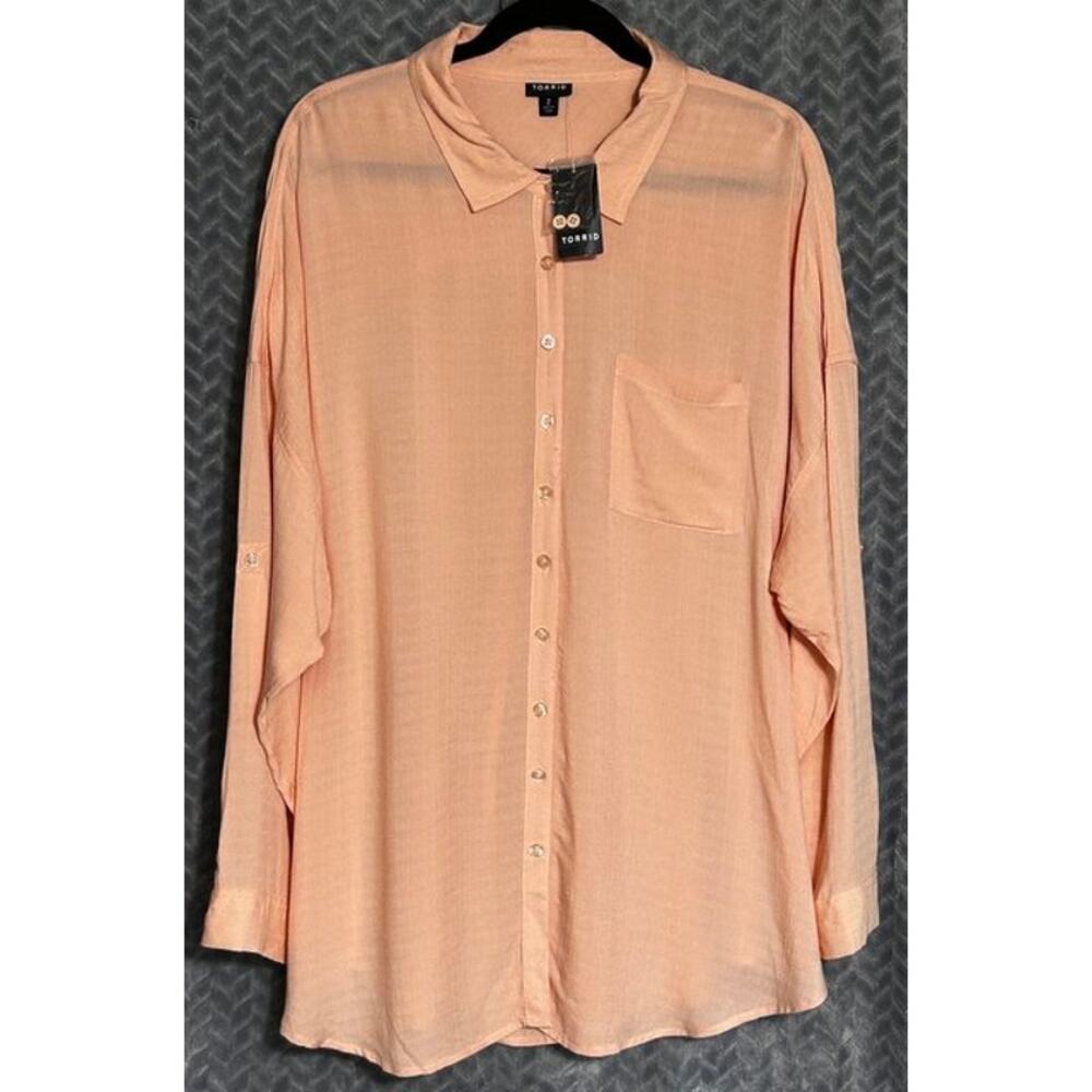 Torrid NWT 3/4 Sleeve Roll Tab Shirt Size 2X Feminine Coastal Casual Comfort